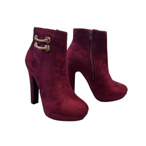 Allegra K Women’s Maroon Suede Heeled Boots Sz. 6